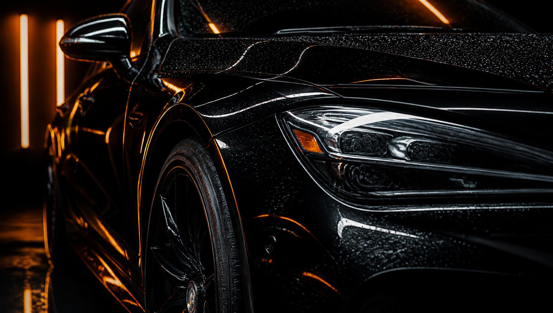 Glossy black car detailed to a mirror finish